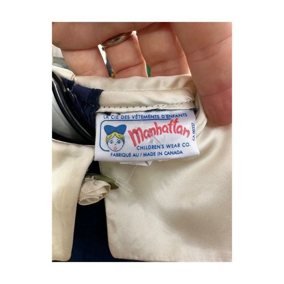 Vtg 70s Manhatten Blue Velvet Party Dress Ivory Satin Sailor Collar Princess Sz - Picture 5 of 10